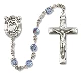 St Christopher Gymnastics Patron Saint St. Sterling Silver Rosary w/Patron Saint Medal Center Catholic Religious Necklace Prayer w/Swarovski Austrian Tin Cut Crystal & Gemstone Beads Crucifix
