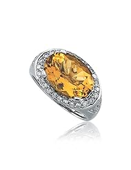 5.4 Carat Citrine and Diamond Ring in 14k White Gold