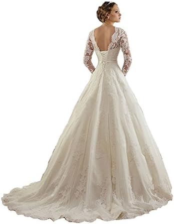 Wallbridal Long Sleeves A-line Lace Wedding Dress Bridal Gown Custom Made (14, White)