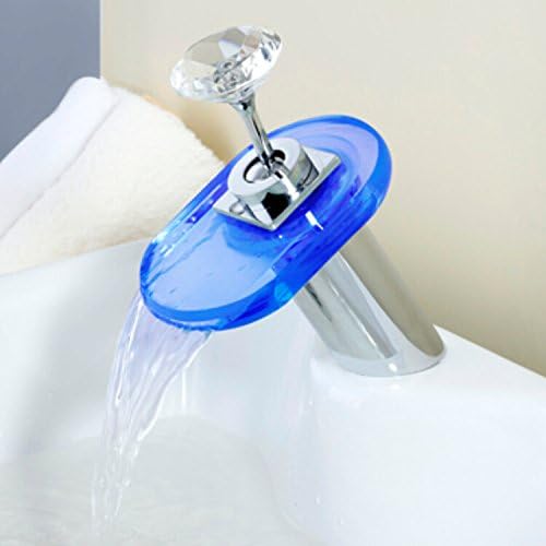 Ling @ Color Changing LED Waterfall Sink Faucet Single Handle Cold and Hot Basin Taps for Bathroom Kitchen