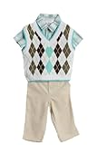 BT Kids Baby Boys (6-9 mo) 3 pc argyle sweater, plaid shirt and khaki pants set