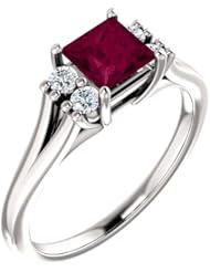Platinum 5.00x5.00mm Princess Cut Rhodolite Garnet and Diamond Ring -- LIFETIME WARRANTY