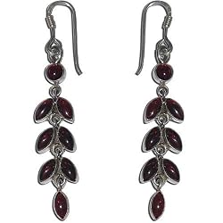 Indian Gifts Sterling Silver Garnet Earrings 3 inches (gpers009erng)