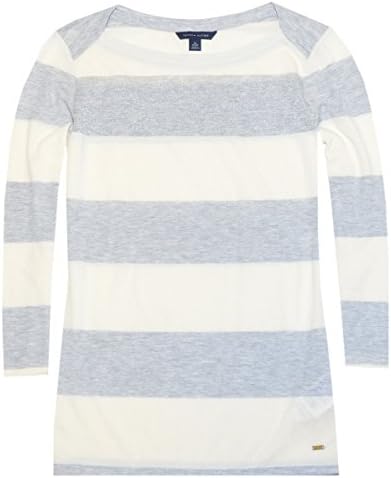 Tommy Hilfiger Women Lurex Rugby Stripe Tee (XS, Cream/Silver Lurex/Grey)