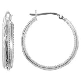 Sterling Silver Medium Diamond Cut Clicktop Hoop Earrings