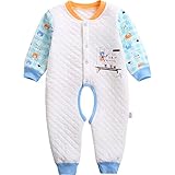 【SEBLES】ベビー服 キルティング 前開き プリント 可愛い ユニセックス キャラクター カバーオール 冬服(ブルー-くま,59cm)