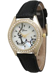 Womens Geneva Rhinestone-accented Anchor Leather Watch - Black