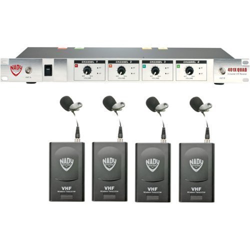 Nady 401X-QUAD-LT A/B/D/N 4-Channel Professional VHF Wireless Lavalier Microphone System with Frequencies A/B/D/N - 171.905MHz/185.15MHz/209.15MHz/197.15MHz
