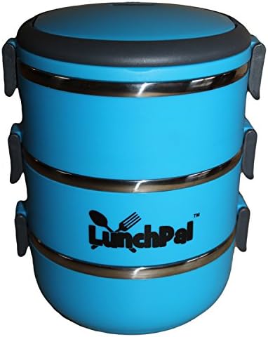 LunchPal®Food Saver - Food Storage Container - 3 Stackable Stainless Steel Round Bowls (Blue)
