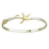 Very Attractive Shiny Star Fish Two Tone Bangle Bracelet In Sterling Silver
