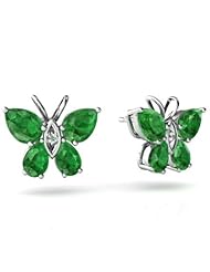 Genuine Emerald 14kt White Gold Butterfly Earrings