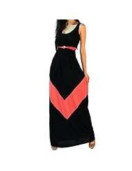 Lace Cotton/Polyester Scoop Neck Chevron Print Floor Length Sleeveless Tank Maxi Dress 