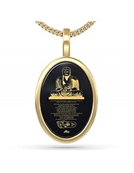 Buddha Necklace with Lotus Sutra & Footstep Imprinted in 24kt Gold on Onyx Stone