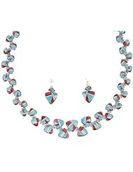Turquoise Manmade Opal Red Oyster Shell Whiterock Link Necklace HS32928