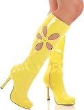Leg Avenue Brand Style la426 Yellow Patent Heeled Knee High Boots with Daisy Cut Out with 4 1/2 Heel