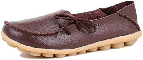 Emmalinglina Women's Casual Solid Lace Up Moccasins Leather Loafers Comfort Driving Shoes 10.5 B(M)US Coffee