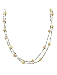 14 Karat Tri-Color Gold Double Strand Beads On Cable Necklace (17 inch)