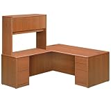 10700 Series Contemporary L-Shaped Desk with Full Height Pedestals  Return Hutch in Henna Cherry Fi
