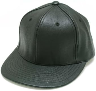 Plain 6 Panel Black Leather Snapback Hat Cap