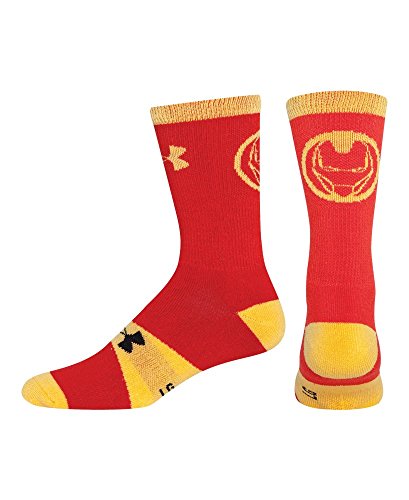 Under Armour Boys' Alter Ego Crew Socks (YLG, Iron Man(Red/Yellow))