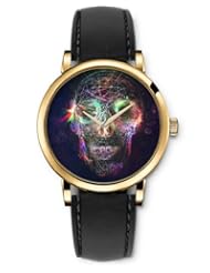 SPRAWL Aanalog Fashion Series Gold Ladies Watches of Genuine Black Leather Strap,Unique Wrist Watch for Women Girls Designed with Striped skull