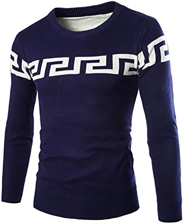 Men's Casual Knitted Crewneck Pullover Sweaters Aztec Printed Blue US S=CN L