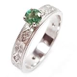 Platinum Emerald Engagement Ring with Floral Diamond Design, Ring Size 6.5 (T.w 0.35)