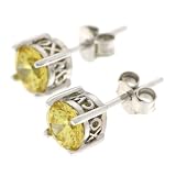 Sterling Silver 6mm Round Canary Cubic Zirconia Earrings by Charles Winston