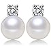 Women White 8-9mm Freshwater Pearl Cubic Zirconia Stud Earrings 925 Sterling Silver by Joyfulshine