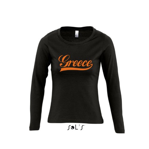 Griechenland Oldschool Greece LÄNDERSHIRT EM / WM FAN Trikot – Damen Langarm Longsleeve T-Shirt S-XL , Deep black – orange , L