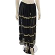 Belly Dancing Black Chiffon Gold Coin Skirt, 4 tiers of gold coins and beads, flowing 124" hem on this long bellydance skirt