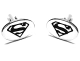 Superman Cufflinks : DC Comics Licensed : Black Logo Silver Oval W/Gift Box
