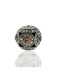 14*15mm Diamond Pave Citrine Bead .925 Sterling Silver Charm Jewelry