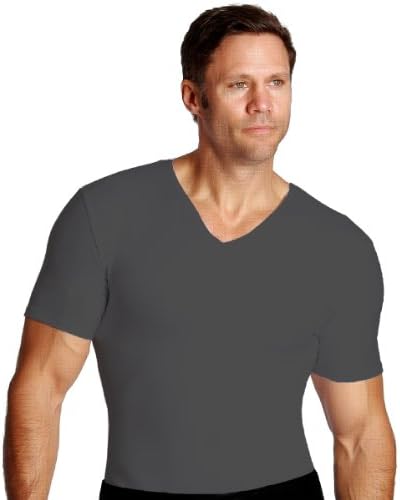 IS PRO Mens Compression V-neck T-shirt by Insta Slim (XX-Large, Grey)