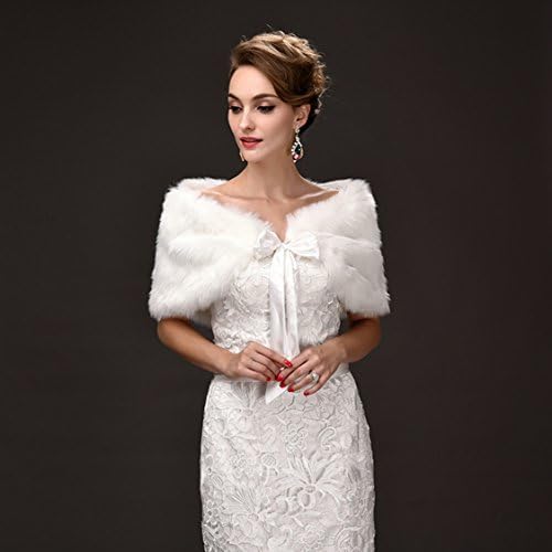 XiaoBLM Women's White Faux Fur Wrap Cape Stole Shawl Shrug for Wedding/Party/Show