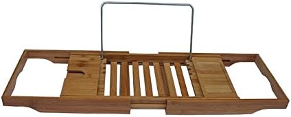 Bamboo Bathtub Caddy with Extending Sides and Adjustable Book Holder