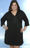 Club Z Black Fringe Plus Size Long-Sleeved Tunic Cover Up - Women's Swimwear Plus Size Swimsuits