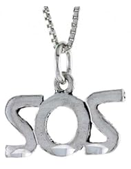 Sterling Silver SOS Word Necklace, w/ 18 inch Box Chain