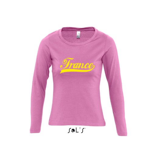 Frankreich Oldschool France LÄNDERSHIRT EM / WM FAN Trikot – Damen Langarm Longsleeve T-Shirt S-XL , Orchid pink – gelb , L