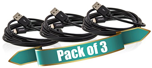 [Pack of Three] MYOHO High Speed USB 2.0 - Micro USB Charge & Sync cable charger cord Premium Grade quality Long 3.3 feet extended length, 1.0 meters Black Tangle free Type A Male to Micro B for Samsung Galaxy S6, S5, S4, S3, HTC One M8, LG, Nexus 5, 4, Nokia Lumia, Sony Experia, Motorola Moto, Blackberry, Android Phones and Tablets, Windows Phones