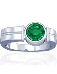 18K White Gold Round Cut Emerald Solitaire Ring
