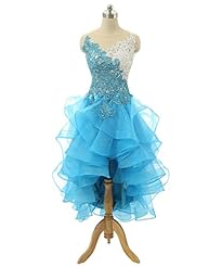 Organza Lace Applique High-Low-Hem Two-Toned Evening Dress/Prom Dress/Party Dress 