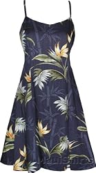 Princess Seam Tailored Fit Sundress - Bamboo Paradise Form Fitting Spaghetti Strap Hawaiian Aloha A-Line Silhouette Sun Dress - Mini Style