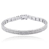 SS Platinum Plated Genuine Diamond Accent 8" Bracelet