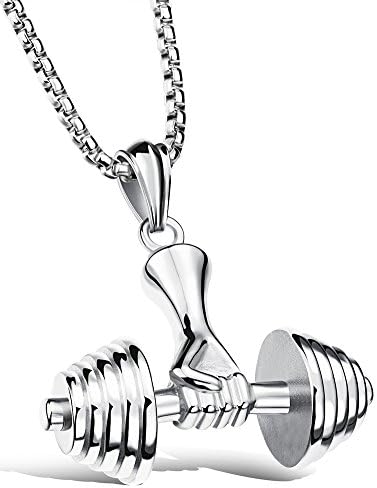 Nackiy Couples Stainless Steel Fitness Dumbbell Barbell Chain Pendant Necklace(White(Men))