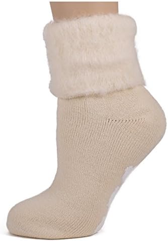 Woollyfeet Brushed Wool Blend Tread Winter White Socks, One Size Fits Most