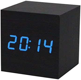 Nolia Digital LED Black Wooden Wood Desk Alarm Brown Clock Voice Control