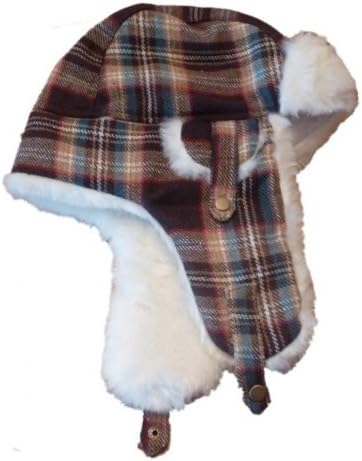 Urbanology Womens Brown Plaid Fur Trimmed Trapper Hat Aviator Cap With Ear Flaps