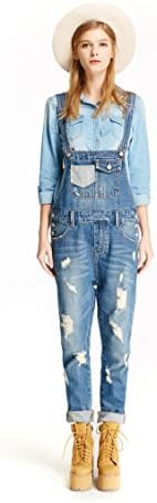 Track Seven Juniors Relaxed Distressed Ripped Denim Overalls Harem Jeans Large Blue