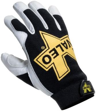 Valeo(R) X-Large Black, White And Gold Leather Utility Full Finger GoatskinMechanics Gloves With Elastic Cuff, Stretch-Knit Back And Double Leather Palm And Thumb Patches